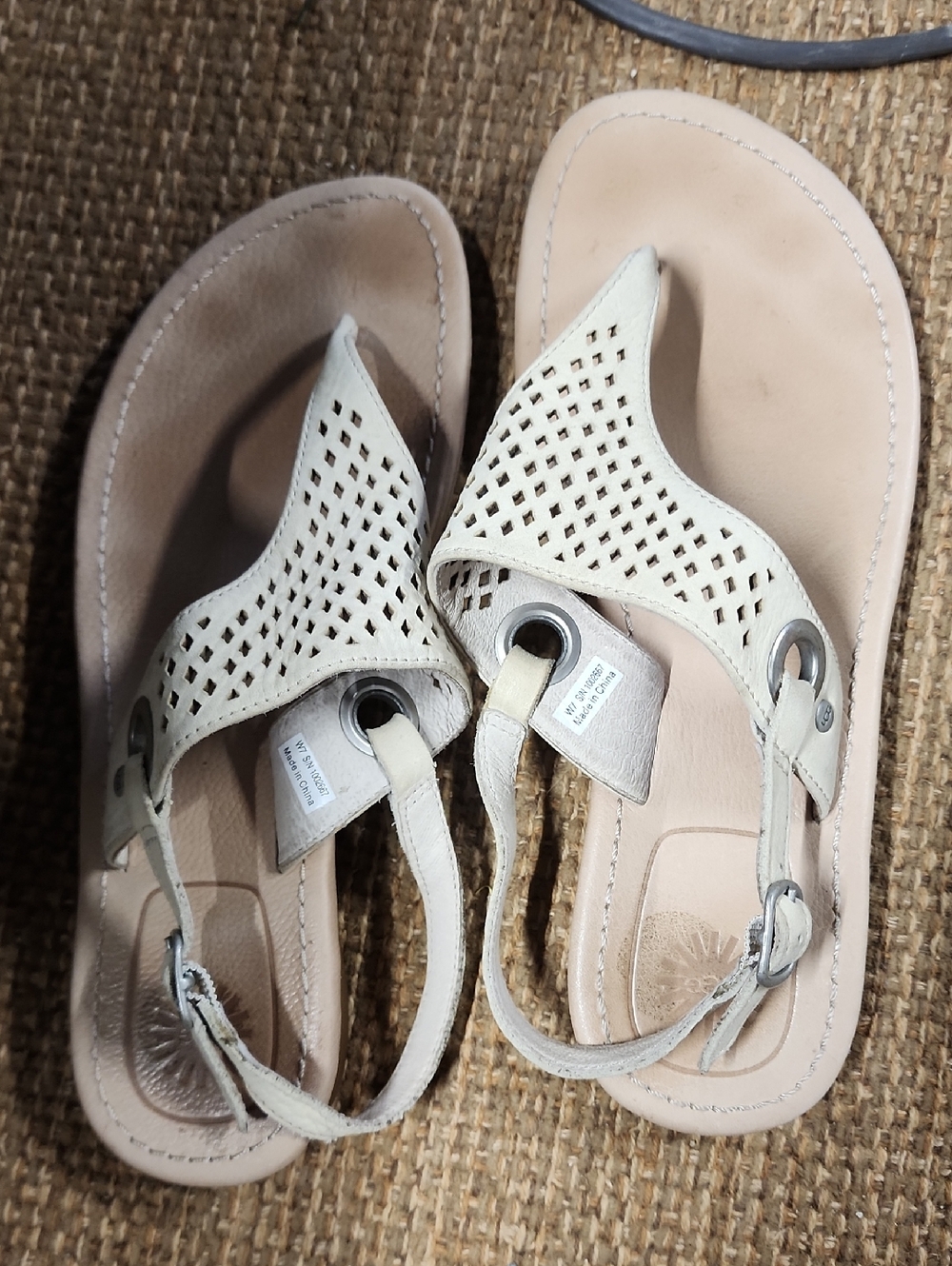 UGG Beige Perforated Leather Slingback Sandals